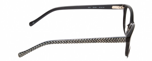 Side View of Lucky Brand D701 Designer Bi-Focal Prescription Rx Eyeglasses in Gloss Black Ladies Oval Full Rim Acetate 49 mm