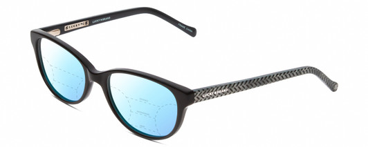 Profile View of Lucky Brand D701 Designer Progressive Lens Blue Light Blocking Eyeglasses in Gloss Black Ladies Oval Full Rim Acetate 49 mm