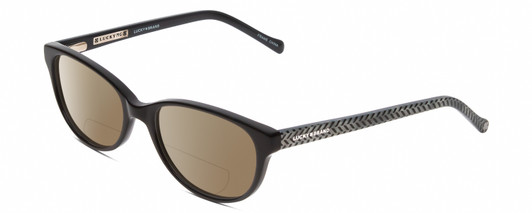 Profile View of Lucky Brand D701 Designer Polarized Reading Sunglasses with Custom Cut Powered Amber Brown Lenses in Gloss Black Ladies Oval Full Rim Acetate 49 mm