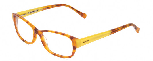Profile View of Lucky Brand Porter Designer Progressive Lens Blue Light Blocking Eyeglasses in Blonde Tokyo Tortoise Havana Yellow Unisex Oval Full Rim Acetate 53 mm