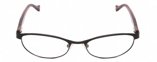 Front View of Lucky Brand Peppy Designer Single Vision Prescription Rx Eyeglasses in Black Snowflake Crystal Pink Ladies Oval Semi-Rimless Metal 49 mm