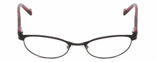 Front View of Lucky Brand Peppy KIDS Designer Reading Eye Glasses with Custom Cut Powered Lenses in Black Snowflake Crystal Pink Ladies Oval Semi-Rimless Metal 46 mm