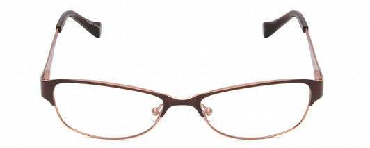 Front View of Lucky Brand Tickle Designer Reading Eye Glasses with Custom Cut Powered Lenses in Satin Brown Copper Leaf Ladies Oval Semi-Rimless Metal 49 mm