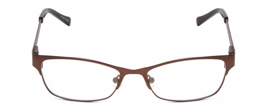 Front View of Lucky Brand Wiggle Designer Single Vision Prescription Rx Eyeglasses in Satin Brown Mosaic Green Ladies Oval Semi-Rimless Metal 49 mm
