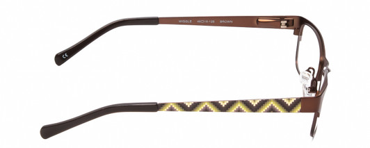 Side View of Lucky Brand Wiggle KIDS Designer Reading Eye Glasses with Custom Cut Powered Lenses in Satin Brown Mosaic Green Unisex Oval Semi-Rimless Metal 46 mm