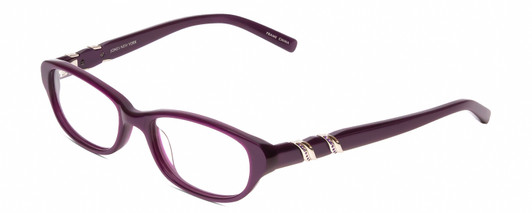 Profile View of Jones New York J218 KIDS Designer Blue Light Blocking Eyeglasses in Purple Silver Crystal Ladies Oval Full Rim Acetate 47 mm