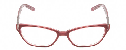 Front View of Jones New York J223 Designer Single Vision Prescription Rx Eyeglasses in Pink Bubble Gum Crystal Silver Ladies Cat Eye Full Rim Acetate 49 mm