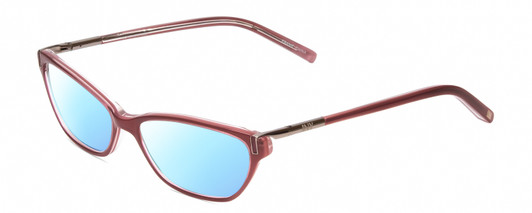 Profile View of Jones New York J223 Designer Blue Light Blocking Eyeglasses in Pink Bubble Gum Crystal Silver Ladies Cat Eye Full Rim Acetate 49 mm