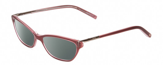 Profile View of Jones New York J223 Designer Polarized Sunglasses with Custom Cut Smoke Grey Lenses in Pink Bubble Gum Crystal Silver Ladies Cat Eye Full Rim Acetate 49 mm