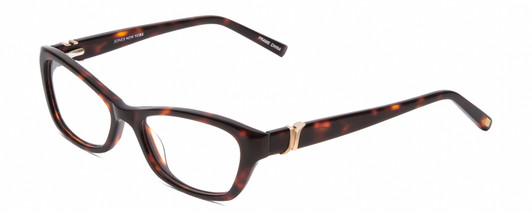 Profile View of Jones New York J226 Designer Blue Light Blocking Eyeglasses in Tortoise Havana Brown Gold Unisex Cat Eye Full Rim Acetate 50 mm