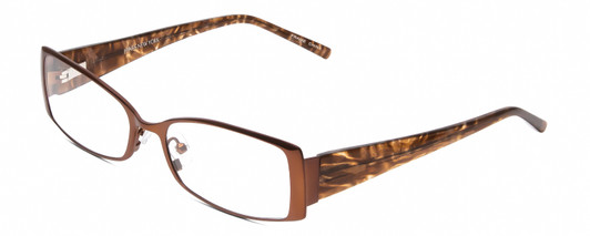 Profile View of Jones New York J443 Designer Blue Light Blocking Eyeglasses in Satin Brown Leaf Ladies Rectangular Full Rim Metal 54 mm