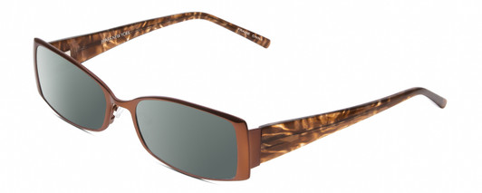 Profile View of Jones New York J443 Designer Polarized Sunglasses with Custom Cut Smoke Grey Lenses in Satin Brown Leaf Ladies Rectangular Full Rim Metal 54 mm
