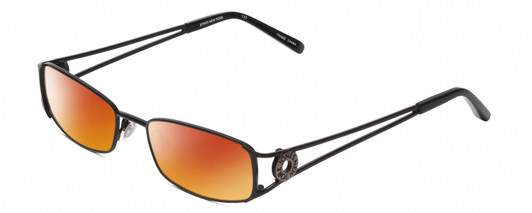 Profile View of Jones New York J462 Designer Polarized Sunglasses with Custom Cut Red Mirror Lenses in Black Unisex Rectangular Full Rim Metal 50 mm
