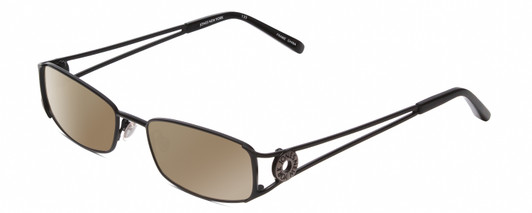 Profile View of Jones New York J462 Designer Polarized Sunglasses with Custom Cut Amber Brown Lenses in Black Unisex Rectangular Full Rim Metal 50 mm