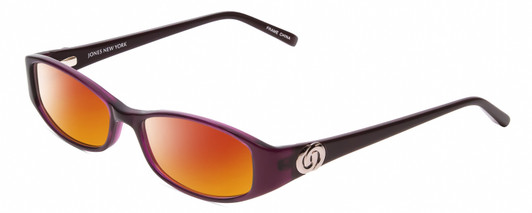 Profile View of Jones New York J747 Designer Polarized Sunglasses with Custom Cut Red Mirror Lenses in Purple Marble Crystal Silver Loop Ladies Rectangular Full Rim Acetate 53 mm