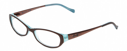 Profile View of Lucky Brand Beach Trip Designer Blue Light Blocking Eyeglasses in Brown Crystal Floral Ladies Cat Eye Full Rim Acetate 49 mm