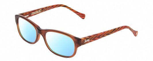 Profile View of Lucky Brand Busy Bee Designer Blue Light Blocking Eyeglasses in Brown Crystal Caramel Ladies Cat Eye Full Rim Acetate 49 mm