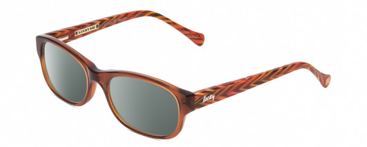 Profile View of Lucky Brand Busy Bee Designer Polarized Sunglasses with Custom Cut Smoke Grey Lenses in Brown Crystal Caramel Ladies Cat Eye Full Rim Acetate 49 mm