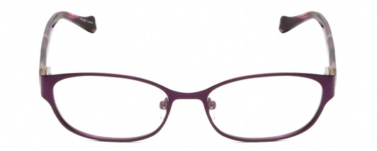 Front View of Lucky Brand Horizon Designer Reading Eye Glasses with Custom Cut Powered Lenses in Satin Purple Brown Stripe Horn Ladies Oval Full Rim Metal 51 mm