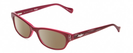 Profile View of Lucky Brand Swirl Designer Polarized Sunglasses with Custom Cut Amber Brown Lenses in Red Layer Crystal Unisex Cat Eye Full Rim Acetate 53 mm