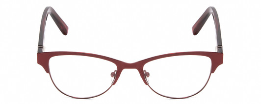 Front View of Jones New York J143 Womens Oval Reading Glasses Satin Burgundy Red Crystal 47 mm