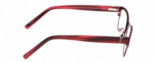 Side View of Jones New York J143 Designer Bi-Focal Prescription Rx Eyeglasses in Satin Burgundy Red Crystal Ladies Oval Semi-Rimless Metal 47 mm