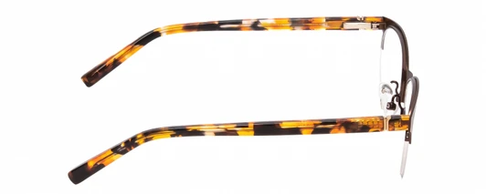 Side View of Jones New York J145 Designer Single Vision Prescription Rx Eyeglasses in Brown Orange Crystal Tortoise Marble Ladies Cat Eye Semi-Rimless Metal 48 mm