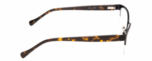 Side View of Lucky Brand D104 Unisex Oval Designer Reading Glasses Black & Tortoise Tips 54mm