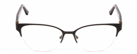 Front View of Lucky Brand D104 Designer Single Vision Prescription Rx Eyeglasses in Satin Black Tortoise Tips Unisex Oval Semi-Rimless Metal 54 mm