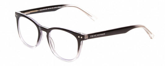 Profile View of Prive Revaux Show Off Single Designer Reading Eye Glasses with Custom Cut Powered Lenses in Black Ombre Clear Crystal Ladies Round Full Rim Acetate 48 mm