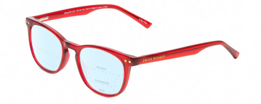 Profile View of Prive Revaux Show Off Single Designer Progressive Lens Blue Light Blocking Eyeglasses in Red Crystal Ladies Round Full Rim Acetate 48 mm