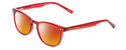 Profile View of Prive Revaux Show Off Single Designer Polarized Sunglasses with Custom Cut Red Mirror Lenses in Red Crystal Ladies Round Full Rim Acetate 48 mm