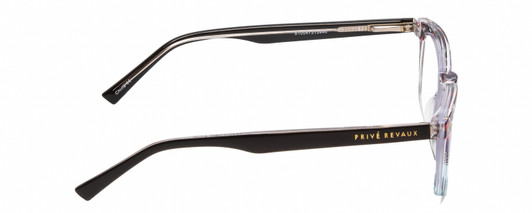Side View of Prive Revaux Show Off Single Designer Bi-Focal Prescription Rx Eyeglasses in Clear Crystal Black Ombre Ladies Round Full Rim Acetate 48 mm