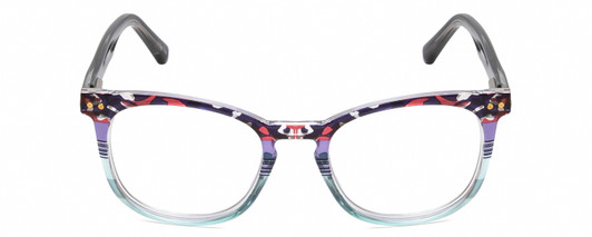 Front View of Prive Revaux Show Off Single Designer Progressive Lens Prescription Rx Eyeglasses in Clear Crystal Black Ombre Ladies Round Full Rim Acetate 48 mm