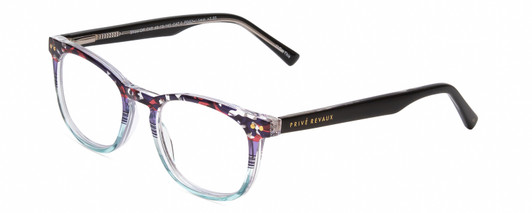 Profile View of Prive Revaux Show Off Single Designer Blue Light Blocking Eyeglasses in Clear Crystal Black Ombre Ladies Round Full Rim Acetate 48 mm