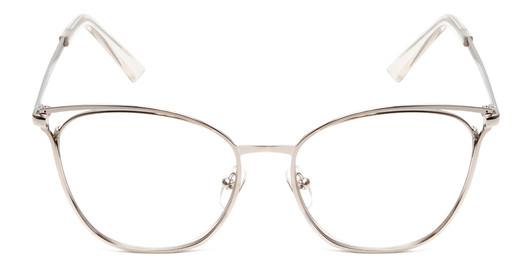 Front View of Book Club Dutiful Scammed Ladies Cateye Semi-Rimless Reading Glasses Silver 55mm