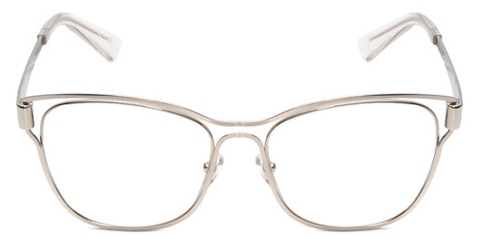 Front View of Book Club Late Hesitation Designer Reading Eye Glasses with Custom Cut Powered Lenses in Gloss Silver Unisex Cat Eye Full Rim Metal 54 mm