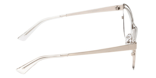 Side View of Book Club Late Hesitation Designer Reading Eye Glasses with Custom Cut Powered Lenses in Gloss Silver Unisex Cat Eye Full Rim Metal 54 mm