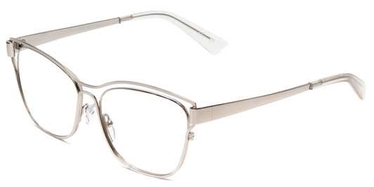 Profile View of Book Club Late Hesitation Designer Blue Light Blocking Eyeglasses in Gloss Silver Unisex Cat Eye Full Rim Metal 54 mm