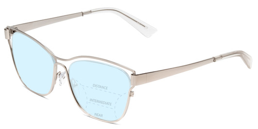 Profile View of Book Club Late Hesitation Designer Progressive Lens Blue Light Blocking Eyeglasses in Gloss Silver Unisex Cat Eye Full Rim Metal 54 mm