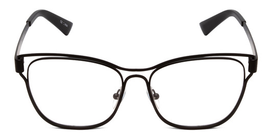 Front View of Book Club Late Hesitation Designer Reading Eye Glasses with Custom Cut Powered Lenses in Gloss Black Unisex Cat Eye Full Rim Metal 54 mm