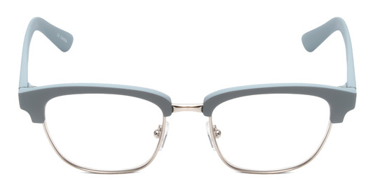 Front View of Book Club One Drew Over English Test Designer Progressive Lens Prescription Rx Eyeglasses in Sky Blue Silver Unisex Oval Full Rim Metal 52 mm