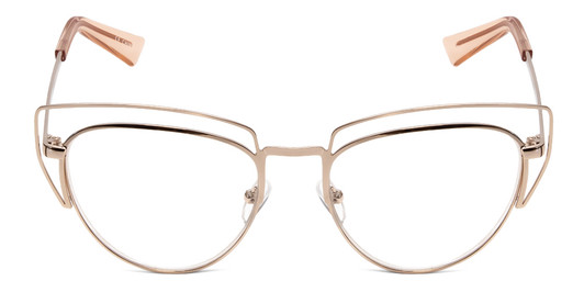 Front View of Book Club One Hundred Beers Solitude Designer Bi-Focal Prescription Rx Eyeglasses in Rose Gold Ladies Cat Eye Full Rim Metal 55 mm