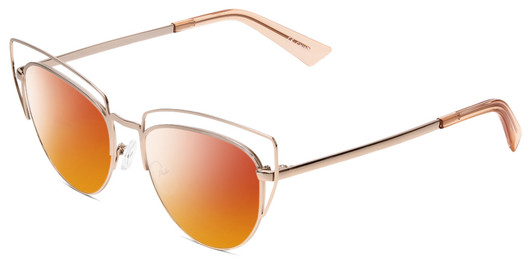 Profile View of Book Club One Hundred Beers Solitude Designer Polarized Sunglasses with Custom Cut Red Mirror Lenses in Rose Gold Ladies Cat Eye Full Rim Metal 55 mm