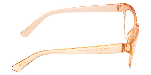 Side View of Book Club Tail of Two Kitties Designer Bi-Focal Prescription Rx Eyeglasses in Sherbert Crystal Peach Orange Ladies Cat Eye Full Rim Acetate 53 mm