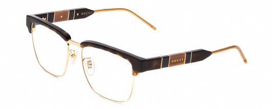 Profile View of GUCCI GG0605O Designer Single Vision Prescription Rx Eyeglasses in Tortoise Havana Brown Gold Navy Blue Unisex Cat Eye Semi-Rimless Acetate 52 mm