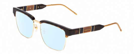 Profile View of GUCCI GG0605O Designer Blue Light Blocking Eyeglasses in Tortoise Havana Brown Gold Navy Blue Unisex Cat Eye Semi-Rimless Acetate 52 mm