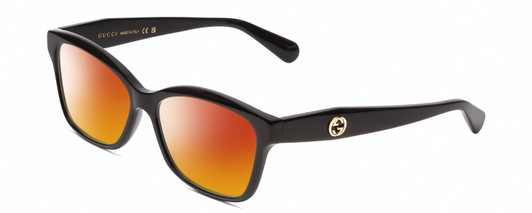 Profile View of GUCCI GG0798O Designer Polarized Sunglasses with Custom Cut Red Mirror Lenses in Gloss Black Gold Ladies Cat Eye Full Rim Acetate 55 mm