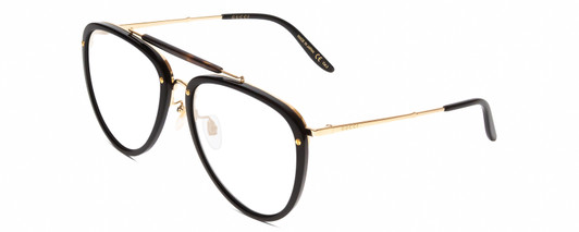 Profile View of GUCCI GG0672S Designer Blue Light Blocking Eyeglasses in Black Gold Tortoise Havana Unisex Pilot Full Rim Acetate 58 mm