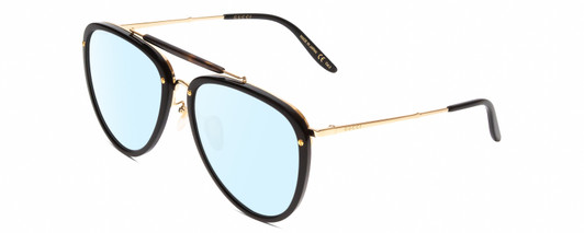 Profile View of GUCCI GG0672S Designer Blue Light Blocking Eyeglasses in Black Gold Tortoise Havana Unisex Pilot Full Rim Acetate 58 mm